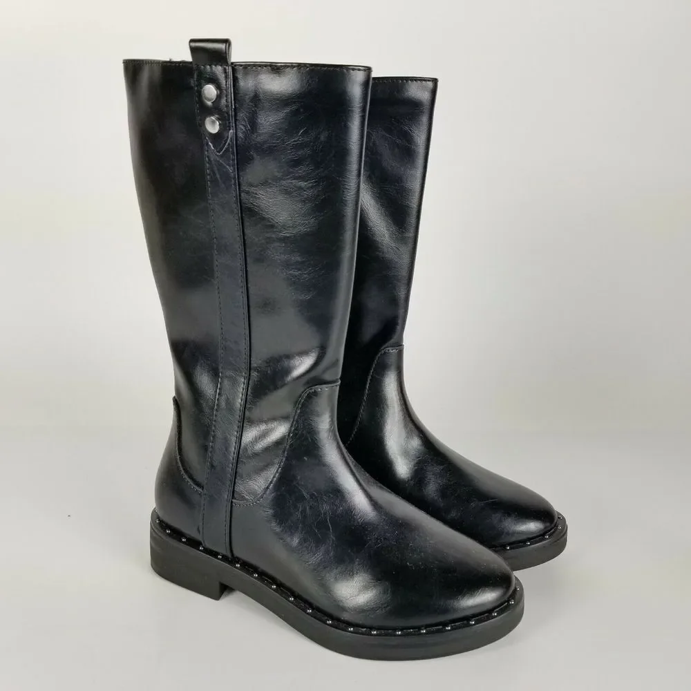 Wonder Nation Girls Size‎ 5 Studded Riding Moto Boots Black Zippered Non Marking